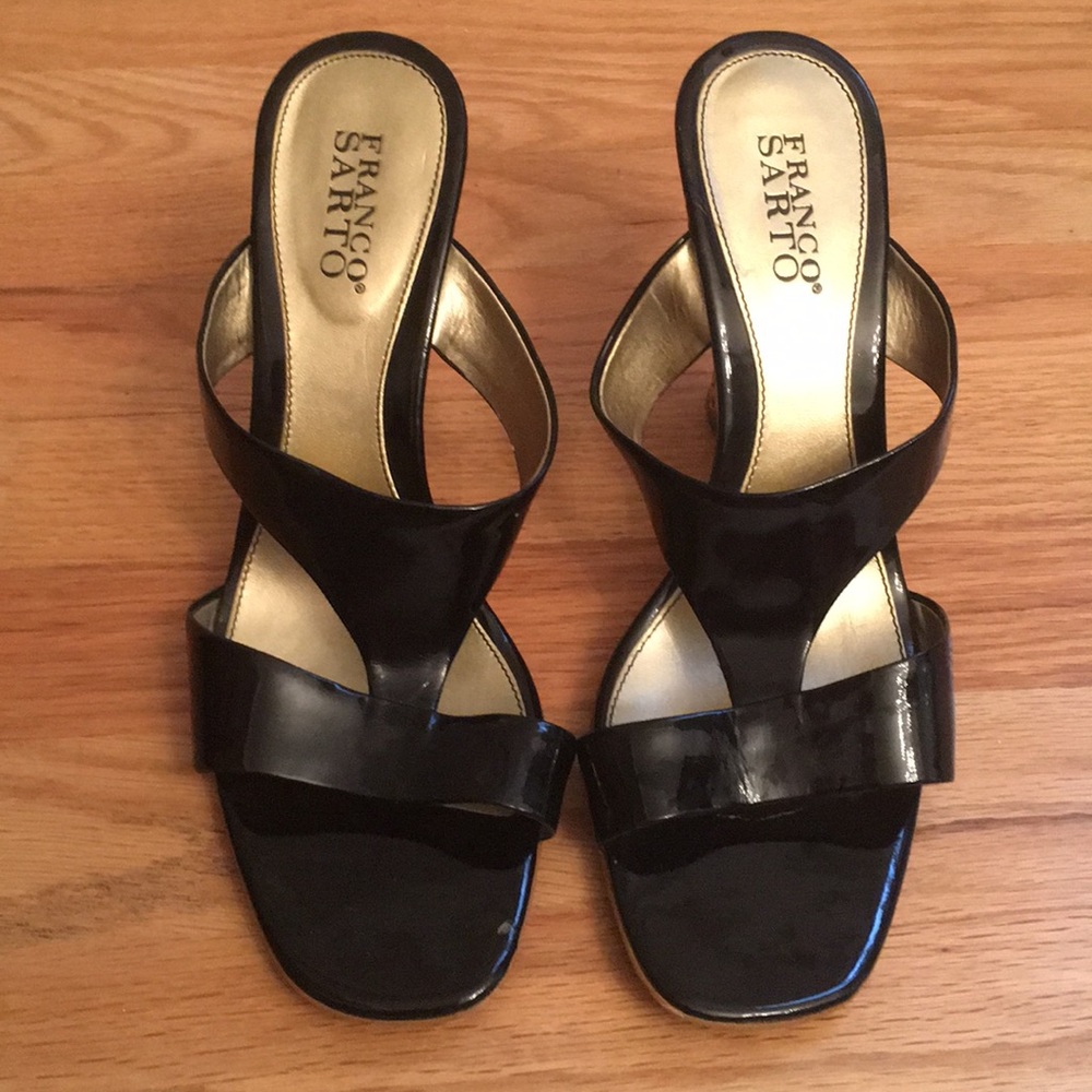Black Patent Basketweave Wedge heels size 10